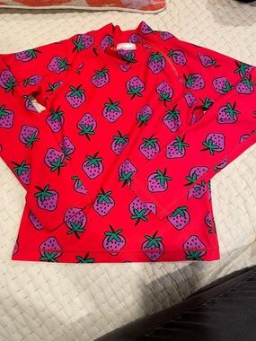 Hanna Andersson Long Sleeve Rash Guard Girl Size 10 strawberry red 140
